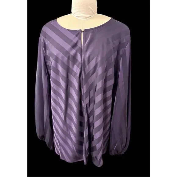 Liz Claiborne Plus Size Blouse Purple Striped Long Sleeve 3X - Picture 2 of 11